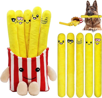 Dog Squeak Toys, 5 Pack Christmas French Fry PlushToys Interactive Cute Dog Toys for Small Dogs Holiday Dog