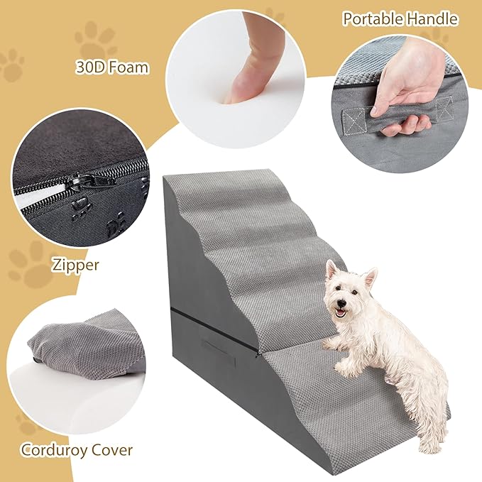 30" Pet Stairs for High Beds up to 36 Inches, No Assembly Foam Dog Steps with Non-Slip Surface, Lightweight Cat Ramp Ladder for Bedroom, Living Room, Cars