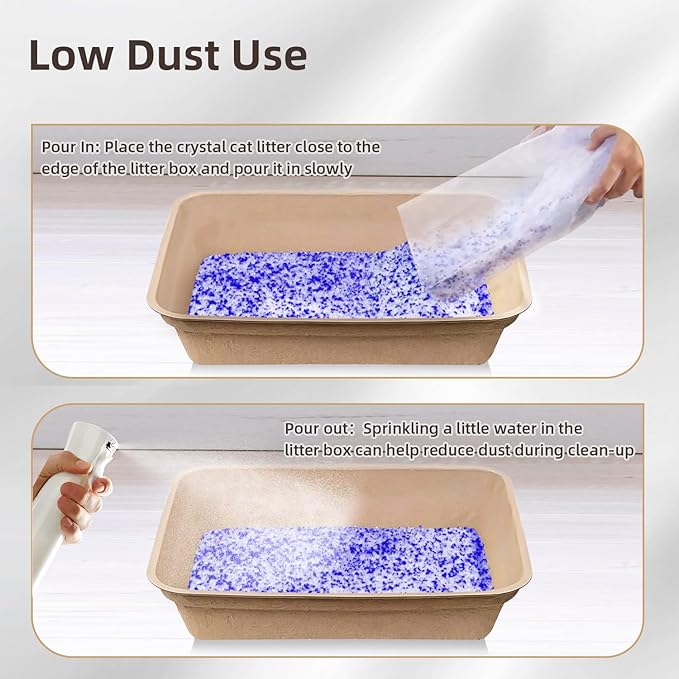 LaSyL Crystal Cat Litter for Multi-Cat Households - 8.6 lb Silica Gel, 30-Day Odor Control, 99.9% Dust-Free Non-Clumping Low Tracking Lightweight Unscented Formula (2 Bags x 4.3lb)