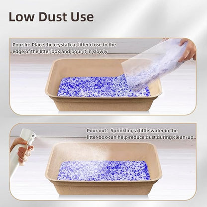 LaSyL Crystal Cat Litter for Multi-Cat Households - 17.2 lb Silica Gel, 30-Day Odor Control, 99.9% Dust-Free Non-Clumping Low Tracking Lightweight Unscented Formula (4 Bags x 4.3lb)