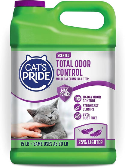 Cat's Pride Max Power: Total Odor Control - Up to 10 Days of Powerful Odor Control - Strong Clumping - 99% Dust Free - Multi-Cat Litter, Scented, 15 Pounds