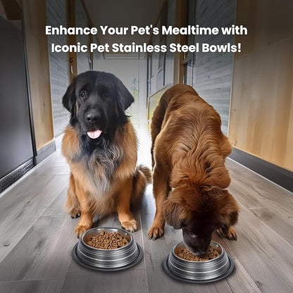 Iconic Pet Color Splash Stripe Non-Skid Stainless Steel Dog & Cat Bowl - Black, 64 Oz, 8 Cup, Durable, Easy to Clean, Anti-Slip Feeding Dish for Food & Water, Stylish Design for Dogs and Cats