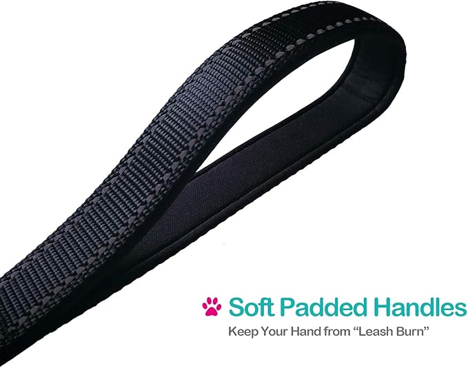 Short Dog Leash - Traffic Padded Handle - Heavy Duty - Short Nylon Dog Lead for Training Control - Reflective Threads Pet Leashes for Large Dogs and Medium Dogs (12 Inch, Black)