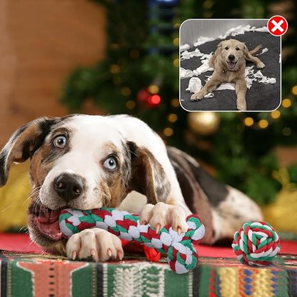6 Pack Christmas Dog Rope Toys for Small Medium Dog, Chew Training Cotton Toys for Puppy Teeth Cleaning and Interacting Play Games