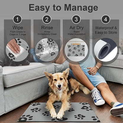Pet Feeding Mats 17"x28"- Absorbent Pet Food Mat, Large Dog Food Mat, Rubber Mat for Cat Bowls, Pet Placemats for Food and Water, Dog Water Matt for Sloppy Drinker, Dark Grey