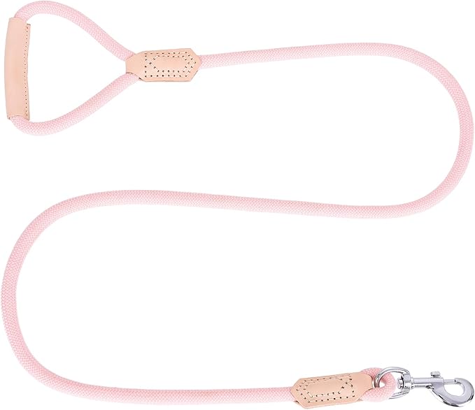 Mile High Life | Premium Leather Dog Leash | Strong Rope Leash | Leather Handle | Zinc Alloy Strong Clasp | Small Medium Large Dogs | 4/5/6 Feet(Pink, 48 Inch (Pack of 1))
