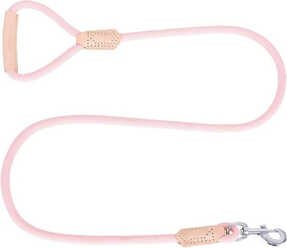 Mile High Life | Premium Leather Dog Leash | Strong Rope Leash | Leather Handle | Zinc Alloy Strong Clasp | Small Medium Large Dogs | 4/5/6 Feet(Pink, 48 Inch (Pack of 1))