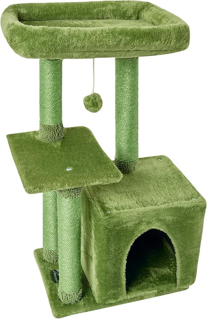 FISH&NAP Cute Cat Tree Kitten Cat Tower for Indoor Cat Condo Sisal Scratching Posts with Jump Platform Cat Furniture Activity Center Play House Green