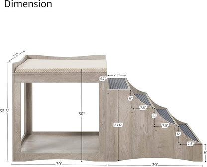 unipaws Large Pet Bunk Bed with Removable Step for Dogs and Cats, Multi-Level Bed Window Perch Seat Platform with Cushion, Indoor Use