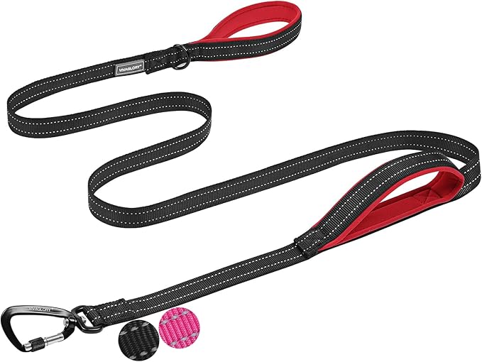 VIVAGLORY Dog Leash Twingrip Double Handle Dog Leash with Traffic Handle Control & 2 Loop for Walking & Training, Reflective Heavy Duty for Puppy Pet Collar, 4ft x 1in, Black