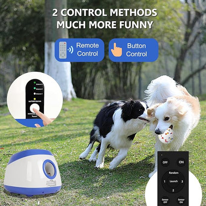 Large Automatic Dog Ball Launcher, Dog Ball Throw Launcher, 3 Adjustable Distance 40-80FT, with 6 2.5-inch ETPU Balls, for Medium&Large Dogs, Indoor and Outdoor Remote Control Interactive Dog Toys