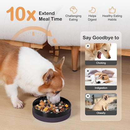 Sted Ceramic Slow Feeder Dog Bowls with Silicone Base, Slow Feeding Dog Bowl Small Medium Breed, Dogs Foods Bowls for Fast Eaters, Puzzle Dogs Food Bowl, Maze Black