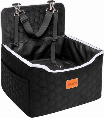 Dog Car Seat for Small Medium Dogs Under 35lbs - Dog Booster Car Seat with Adjustable Straps,Elevated Detachable Washable Pet Travel Cat Bed with Storage Pockets,2 Safety Belts (Black)