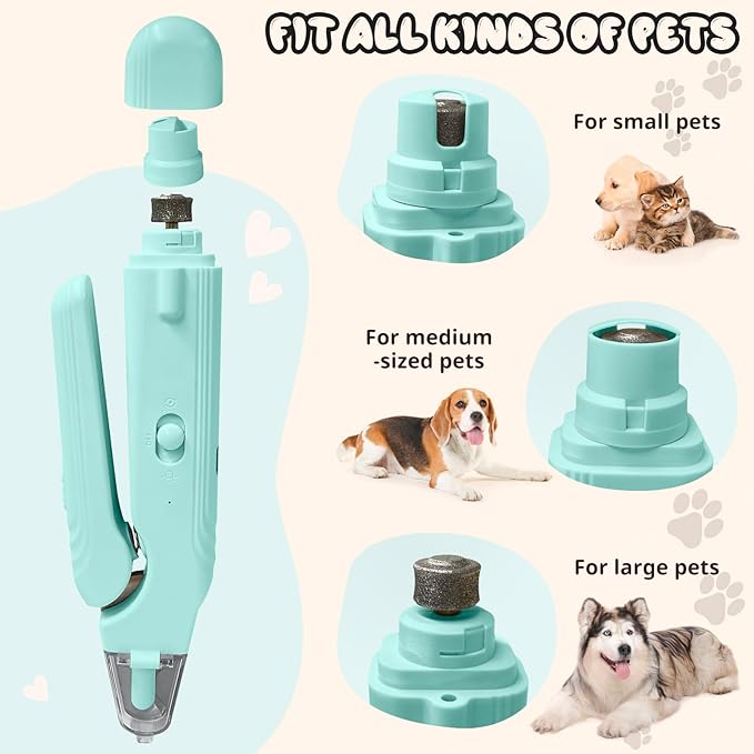 2-in-1 Dog Nail Trimmers & Dog Nail Grinder, Dog Nail Clippers with 2 LED Lights & Safety Guard, USB Rechargeable, Multiple Grinding Methods for Small, Medium, and Large Dogs & Cats (Green)