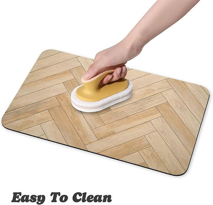 Dog Food Mats,Cat Absorbent Water Bowl Feeding Mats Pet Placemats for Food and Water Brown Wood Grain 24 * 32 inch