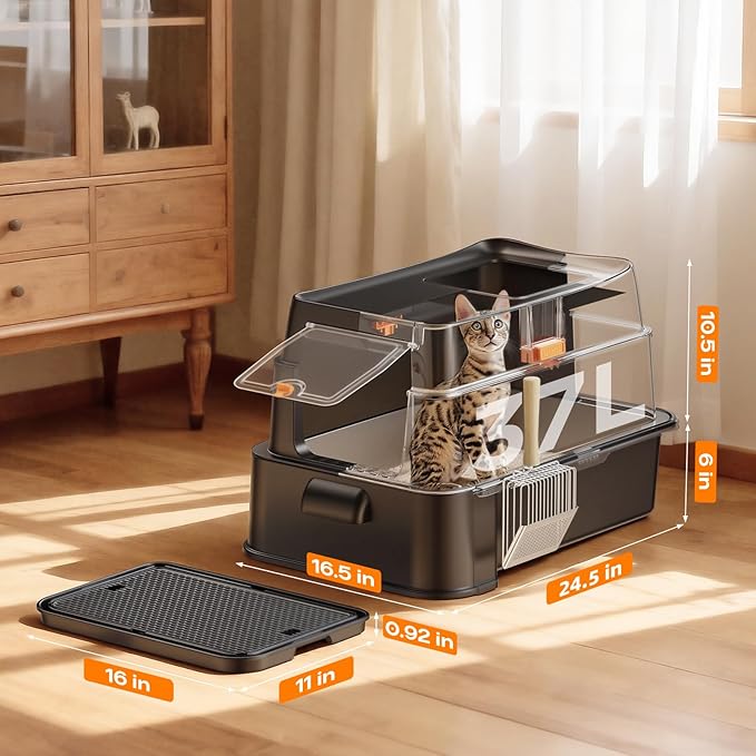 HTii-ë® XXL Stainless Steel Cat Litter Box with Drawer, Extra Large Box for Cats, Enclosed Metal Kitty Litter Box with Litter Scooper, Odor-Urine-Proof, Non-Sticky, Easy Rinse Cleaning
