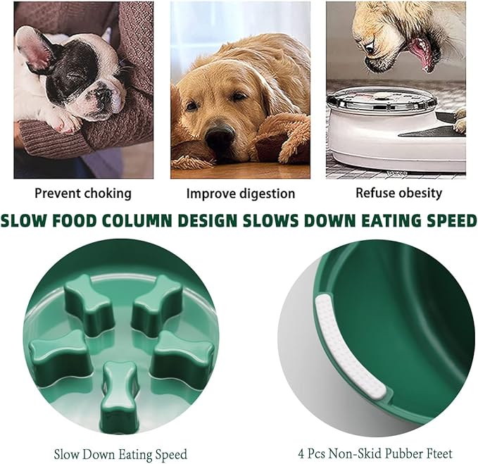 Enrunnig-Useful Slow Feeding Bowl,Pet Anxiety Relief Slow Down Eating Advanced Slow Feeder Dog Bowls,Stop Bloat Preventing Choking, Eating Healthy Design for Small Medium Size Dogs(8.66inch(Green)