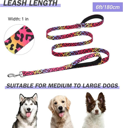 Hikiko Padded Two Handle Dog Leash 6 Ft for Medium Large Dogs, Strong Traffic Handles Lead for Walking Training (Gradient Leopard)