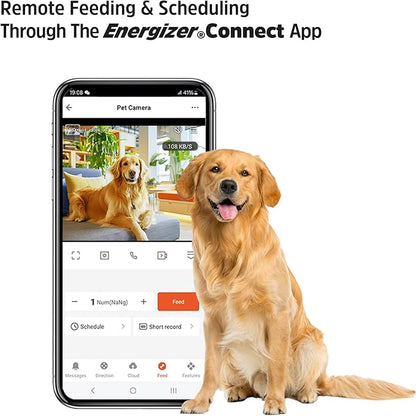 Energizer Smart Pet Treater with 2K Video Camera, 2-Way Audio, Night Vision, 5 Ghz & 2.4 Ghz Dual Band Wi-Fi, Motion Tracking, Recorded Messages, Dogs & Cats Remote Feeding, Cloud/MicroSD Card Storage