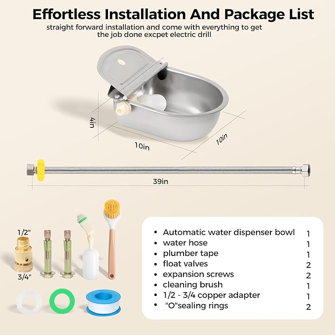 BinetGo Outdoor Automatic Water Dispenser for Dogs, Stainless Steel Bite Resistant Automatic Dog Water Bowl with Drain Plug, Outside Auto Refillable Water Bowl with Float for Goat Livestock