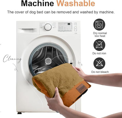 Large Dog Bed Orthopedic Washable: Beds Bolster XL Bed Medium Large Dogs Egg Crate Foam Couch Sofa Waterproof with Removable Cover - Orange