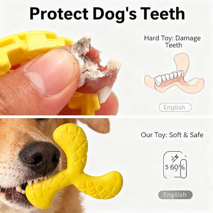 Ultra Durable Tri-Prong Dog Chew Toy for Teeth Cleaning - Non-Toxic Rubber Interactive Tug of War & Fetch Toy for Medium & Large Dogs(Yellow)
