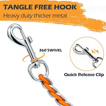 Chain Dog Leash Chew Proof Metal Leash for Medium Large Dogs, Chain Link Dog Anti Chew 5.2FT / 4FT Strong Anti Bite Comfortable Soft Padded Handle (Orange, 4FT(30-80lb)