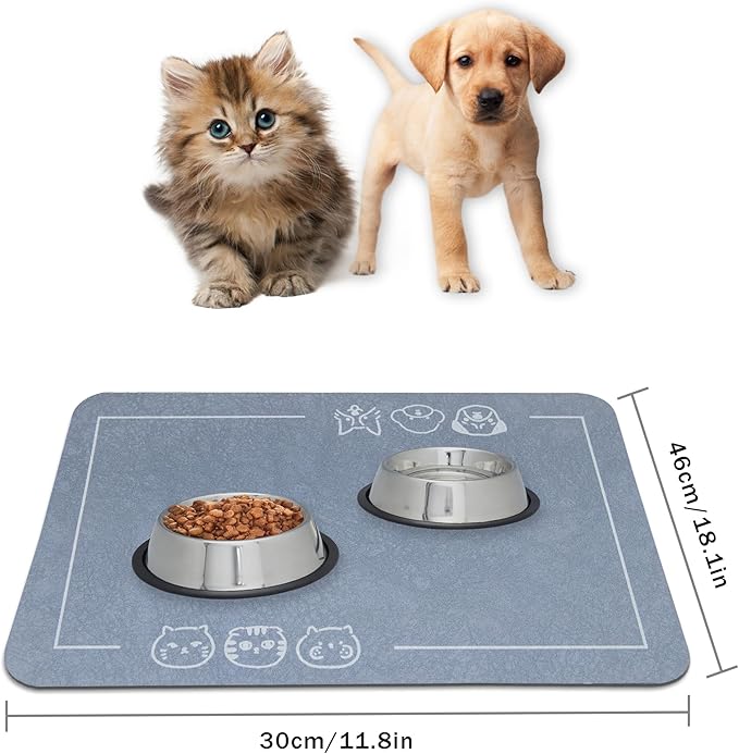 YCT Cat Pet Food Mat - Non-Slip Bottom Absorbent Quick Dry Feeding Mat for Dogs and Cats - Pet Supplies, 11.8"x18.1" Gray