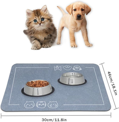 YCT Cat Pet Food Mat - Non-Slip Bottom Absorbent Quick Dry Feeding Mat for Dogs and Cats - Pet Supplies, 11.8"x18.1" Gray