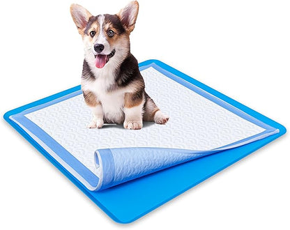 TidyFriend Dog Pee Pad Holder Tray - Fits Up to 24” x 24” Pee Pad Holder for Dogs - Stable Grip, Raised Edges, Quick-Wipe Silicone Surface Dog Pad Holder for Indoor Flooring Protection (Dark Blue)