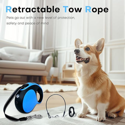 Retractable dog leash with chew-proof cord and LED flashlight, 16-ft heavy-duty dog leash, suitable for Small/medium dogs weighing up to 110 pounds, reflective rope, 360° anti-tangling.(Blue+16ft+LED)