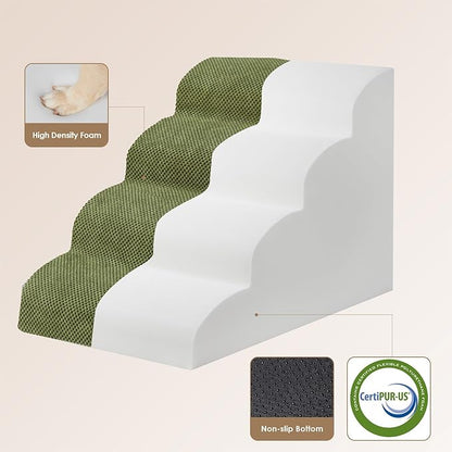 EHEYCIGA Curved Dog Stairs Ramp for High Beds 19.7" H, 4-Step Dog Steps for Small Dogs and Cats, Pet Stairs for High Bed Climbing, Non-Slip Balanced Pet Step Indoor, Olive Green