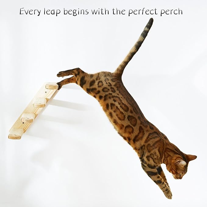 Wall-Mounted Cat Stairs, 4-Step Pine Wood Cat Ladder with Sisal Rope, Space-Saving Climbing Solution for Cats