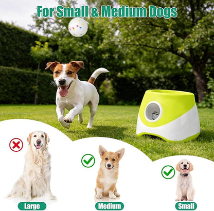 Automatic Dog Ball Launcher Upgraded Interactive Pet Ball Thrower Rechargeable Dog Fetch Toy with 3 Adjustable Distance Settings (6m/10m/14m) 6Pcs 2.3in Balls for Small Medium Dogs