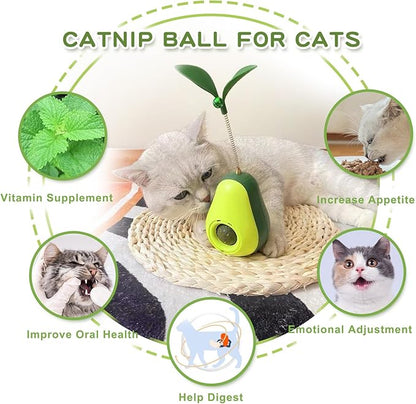 3-in-1 Catnip Toys for Cats with Feather Cat Toy Wand & Cat Treat Dispenser, Tumbler Interactive Christmas Cat Toys for Indoor Cats, Avocado Cat Puzzle Feeder, Funny Kitten Treats