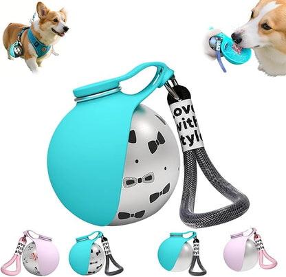 Foldable Pet Water Bottle for Travel, 2 in 1 Portable Dog Water Bottle, Water Bottle for Dogs on Walks, Stainless Steel Bottle & Silicone Bowl, for Walking Hiking Small Dog Water Bottle (Blue+Print)