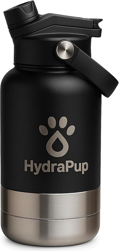 32oz Insulated Water Bottle with Dog Bowls – Human & Pet Shared Use, Stainless Steel Leakproof Travel Bottle (Matte Black)