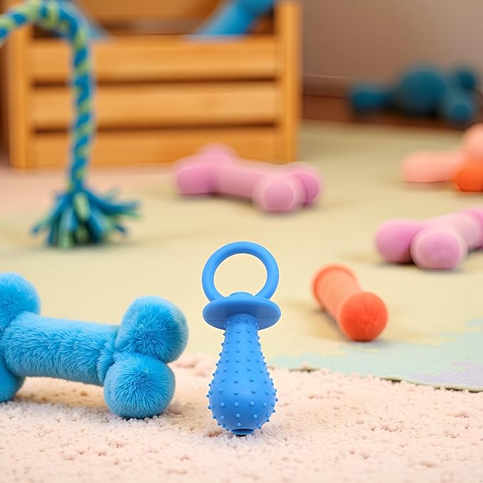 Blue Dog Pacifier,Chew Toys,Mini Bite Resistant Bell Shape Rubber Pacifier,Pet Dog Puppy Molar Chew Training Toy,Bell Chewing Playing Training Toys for Pet Puppy Dog Cat Pet Supplies，Chew Toys, 1