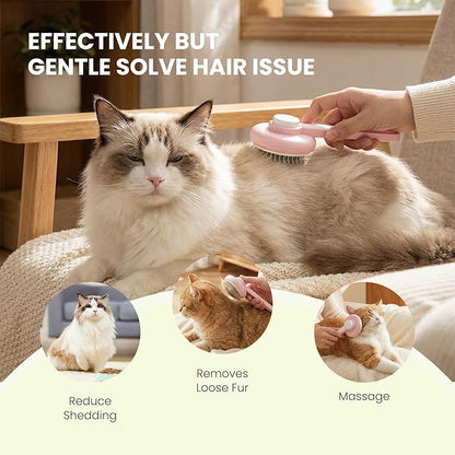 Pet Self-Cleaning Slicker Brush for Dogs & Cats, Deshedding Comb, Removes Loose Hair & Mats, Skin-Friendly Tool for Long/Short Fur, All Breeds (Pink)