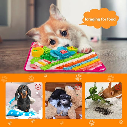 Snuffle Mat for Dogs, Sniff Mat Slow Feeding Mat for Small Pets Cats, Rabbits - Help Stress Relief and Training - Stimulate Your Pet's Foraging Skills! (Pink)