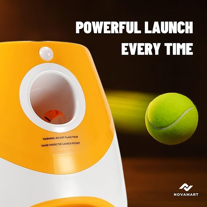 Dog Ball Launcher – Automatic Dog Ball Thrower for Small and Medium Dogs, Interactive Pet Toy with 6 Mini Tennis Balls & Adjustable Launch Distance, Indoor & Outdoor Play