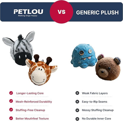 Pet Lou Ez Squeaky Ball Twin Pack - Giraffe and Zebra, 4-inch Height