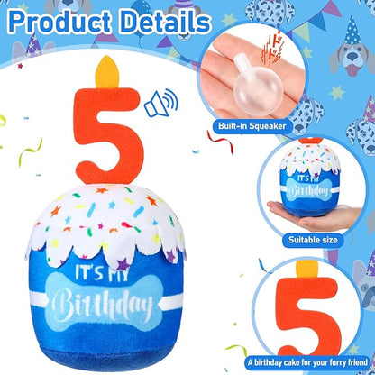 Dog Birthday Cake Toy Accessories for Girl Boy Gifts, Squeaky Plush Toy for Dog Birthday Party Decor Favor for Large, Medium and Small Dogs(5th,Blue)