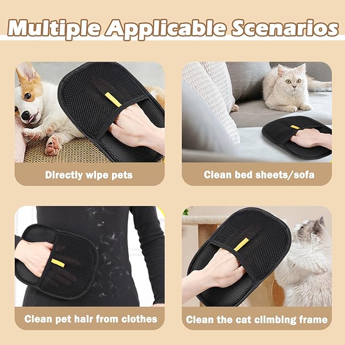 QQM 2026 Upgraded Pet Hair Removal Glove – Double-Sided, Reusable & Static Grooming Mitt for Cats & Dogs – Easily Remove Fur from Furniture, Couch, Carpet & Clothes