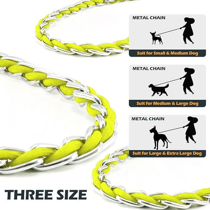 Chain Dog Leash Chew Proof Metal Leash for Medium Large Dogs, Chain Link Dog Anti Chew 5.2FT / 4FT Strong Anti Bite Comfortable Soft Padded Handle (Yellow, 4FT(30-80lb)