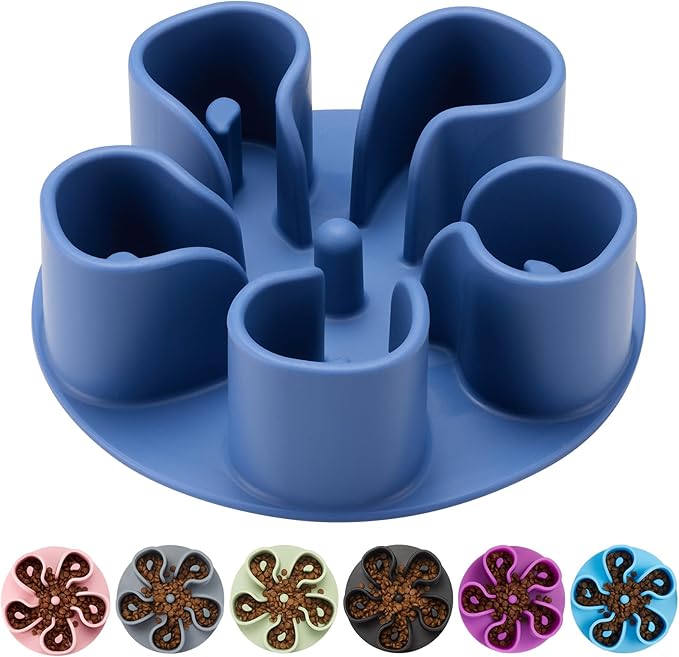 Slow Feeder Dog Bowls Insert, Bestalk Soft Silicone Slow Eating Dog Bowl Insert with Suction Cups for Small, Medium and Large Dogs(Darkblue S)