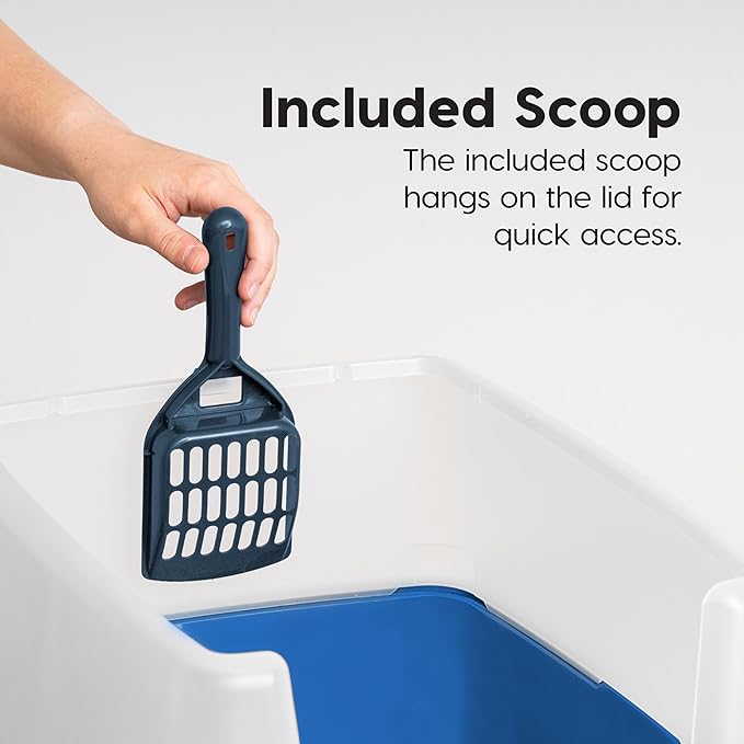 IRIS USA Large Open Top Cat Litter Box with High Sided Walls Tall Scatter Shield Scoop Included Easy Clean Plastic Pan Stain Resistant for Big Cats Kittens Indoor Multi-Cat Households