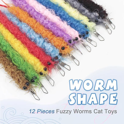 SONGWAY Cat Worm Toy Refills - 12Pcs Worm Cat Toys with Feather Tail, Teaser Wand Toys Replacement
