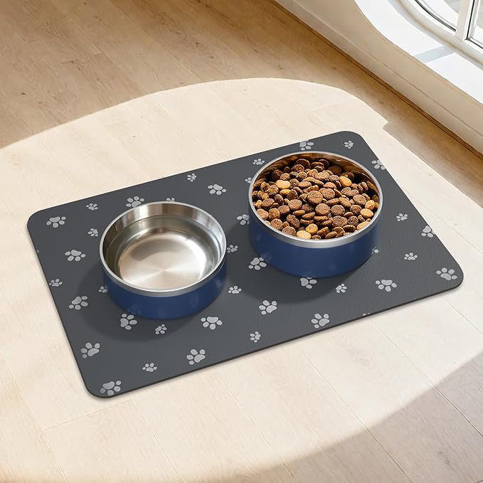 Dog Food Mat, Diatom Ooze Cat Water Mats Non Slip for Floors Waterproof and Water Absorption, Easy to Clean-Dog Paw (15.5" H*23.5" L)
