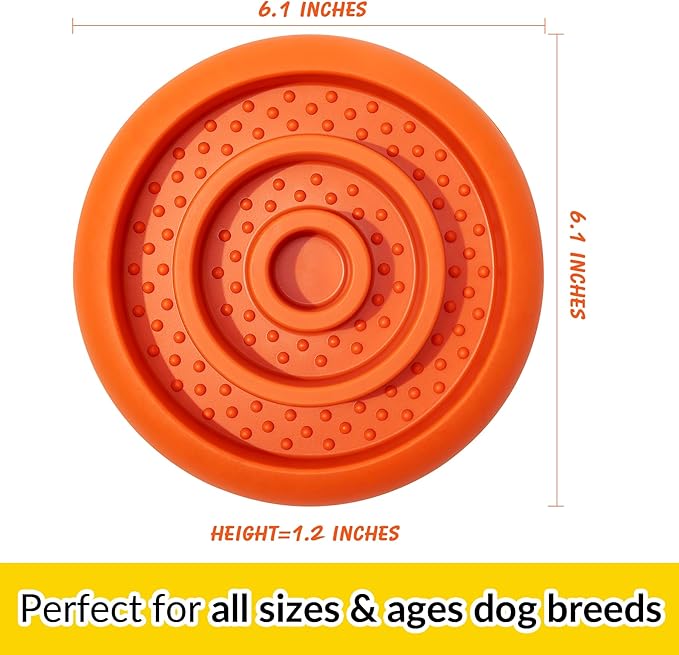 Slow Feeder Lick Mat for Dogs - Keep Them Busy - Natural Rubber Dog Frozen Treat Toys - Durable Interactive Enrichment Toys - Licking Dish for Dog De-Stressing, Orange
